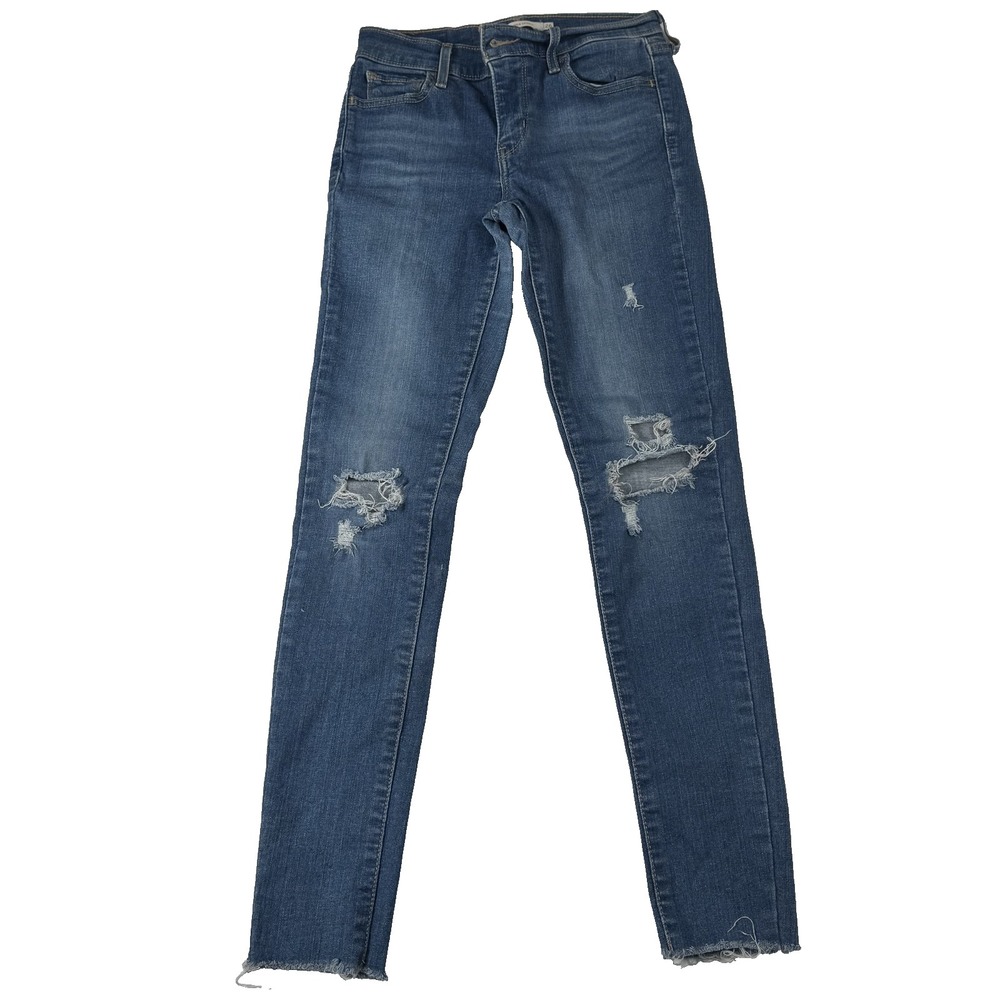Levis 710 Super Skinny Jeans Womens 26 (25x26) Blue Distressed Raw Hem High Rise